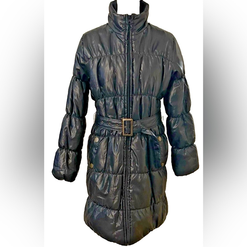 Vintage Japanese Puffer coat snap faux fur hood belted Foggia ( Italian ) style